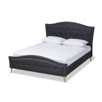 Baxton Studio CF9009-Charcoal-King Felisa Modern and Contemporary Charcoal Grey Fabric Upholstered and Button Tufted King Size Platform Bed